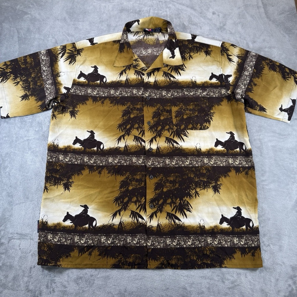 Southpole Men's XXL Hawaiian Safari Y2K Mule SS‎ Western Button Down Show